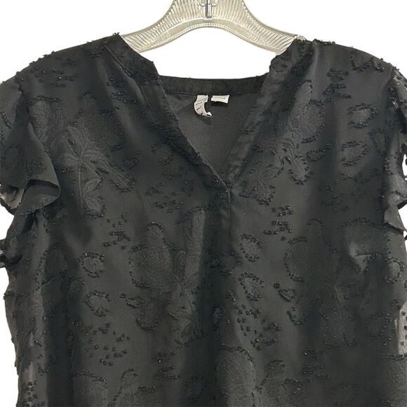 Elle Women's Black Flutter Sleeve Blouse Top Size S Casual Spring - Picture 4 of 15